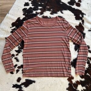 Casual Striped Long Sleeve Top - Brown